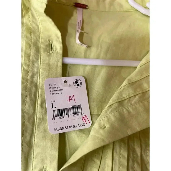 Free People Billie Mini Dress Long Sleeve Ruffle Womens Size L NWT Green - Picture 13 of 15